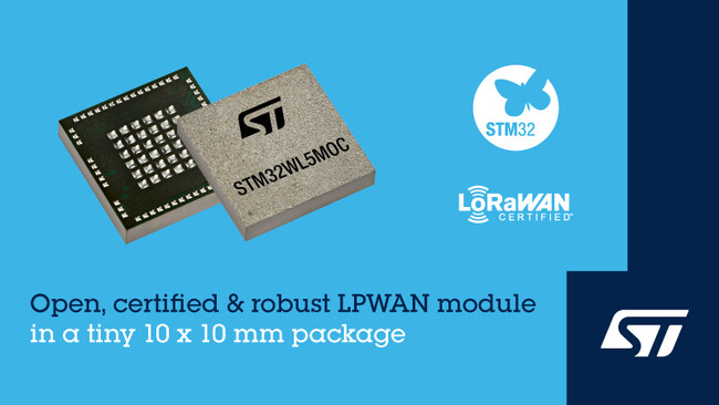 STマイクロエレクトロニクス、長距離IoT通信を簡略化するLoRaWAN対応Sub-GHz STM32 SiPモジュールを発表