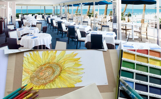 2/22 に世界的ベストセラーの装画を手がけた平尾香「大人のぬりえ×AOランチ」を都心から約60分で海越しの富士山をのぞむ【リストランテAO 逗子マリーナ】で開催！