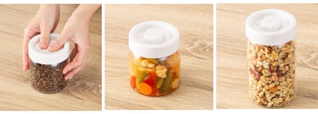 【ニトリ】ボタンを押して、簡単に真空保存！食材の新鮮さを長持ちさせる真空ガラスキャニスターが新登場
