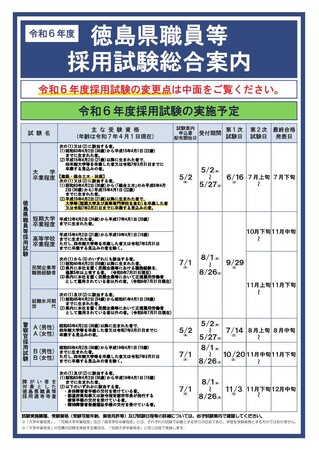 令和6年度徳島県職員等採用試験総合案内の公表について