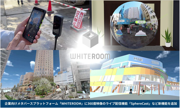 企業向けメタバースプラットフォーム「WHITEROOM（ホワイトルーム）」に360度映像のライブ配信機能「SphereCast（スフィアキャスト）」など新機能を追加・提供開始（ニュースレター）