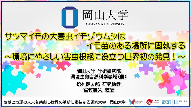 【岡山大学】サツマイモの大害虫イモゾウムシはイモ苗のある場所に固執する ～環境にやさしい害虫根絶に役立つ世界初の発見！～