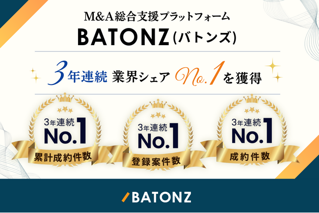 M&A総合支援プラットフォーム「BATONZ(バトンズ)」3年連続で業界シェアNo.1を獲得