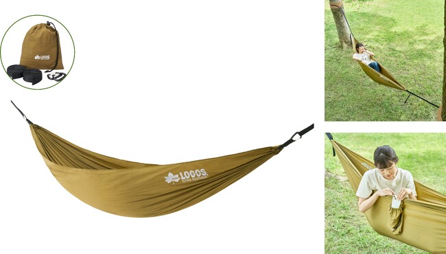 木の幹にベルトを巻くだけ！２ステップでゆらゆらを楽しめる「LOGOS イージーセットハンモック」新発売！