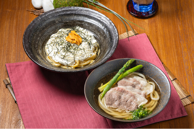 うにや和牛の価格が高騰しているなか、お客様に楽しんでいただけるうどんが登場　3・4月限定『白いうにクリームうどん』と『和牛のうどん』が3月1日(金)より新発売