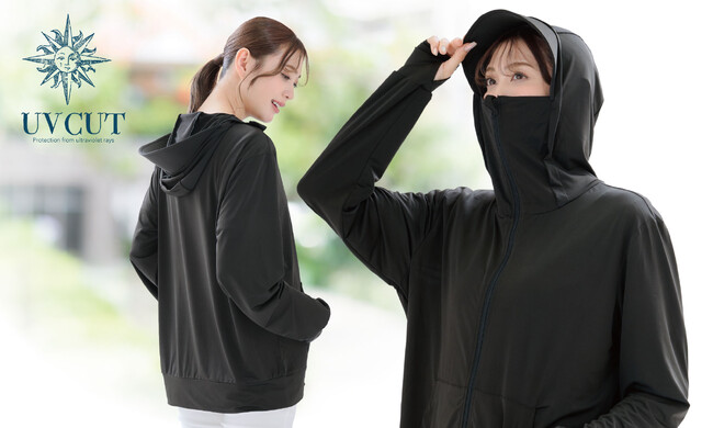UVカット率99%!フード付きパーカーで顔から手の甲まですっぽり覆ってしっかりUV対策