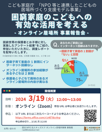 認定NPO法人キッズドア 「オンライン居場所」事業報告会の参加者を募集