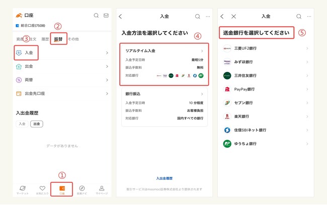 moomoo証券 三菱UFJ銀行、みずほ銀行リアルタイム入金サービス提供のお知らせ