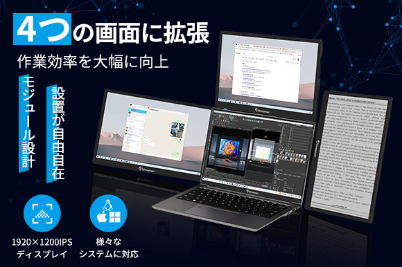 ディスプレイを4画面に拡張し、モジュール化デザインで画面配置が自由自在！