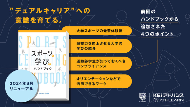 UNIVAS、河合塾グループKEIアドバンスと共同開発した新大学生向けの学びの内容に特化した「スポーツと学びのハンドブック」を刊行！