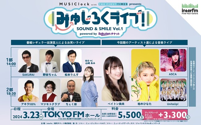 3月23日（土）に開催した「みゅじろくライブ！」の公開収録パート音源を4月1日(月)から4日(木)の4日間「MUSIClock with THE FIRST TIMES」内でオンエア！