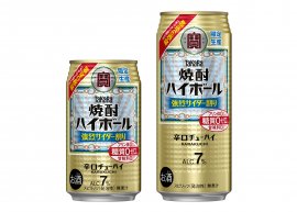 左から、タカラ「焼酎ハイボール」＜強烈サイダー割り＞350ml、500ml