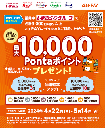 4/22（月）からしまむらグループ全店舗でau PAY決済が利用可能に！記念キャンペーンも開催します！