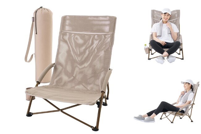 人気のあぐらチェアに、汚れ・水に強く通気性に優れたモデルが登場！ワイド＆ハイバックで座り心地抜群の収束型チェア「LOGOS テスリンキングあぐらチェア」新発売！