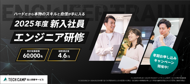 テックキャンプ、新人を即戦力に変える「新入社員エンジニア研修（2025年度版）」をリリース。超早期・早期お申し込みキャンペーン受付中