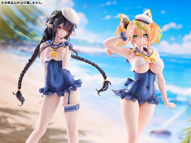 『PHANTASY STAR ONLINE 2 es』より、セーラー風スク水に身を包んだ「涼風のジェネ」「蒼海のアネット」のフィギュアが登場。