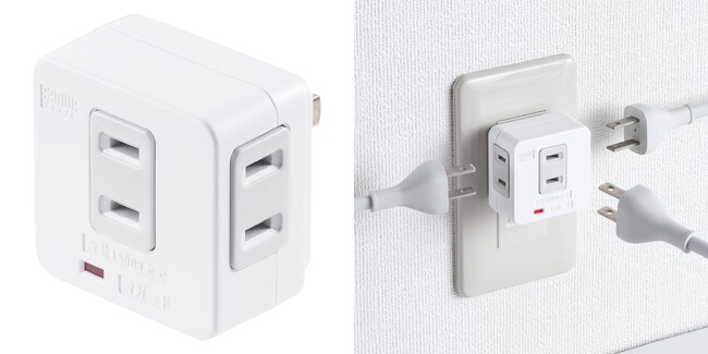 狭い隙間に最適！雷ガード付きの薄くてコンパクトな3個口の電源タップを発売