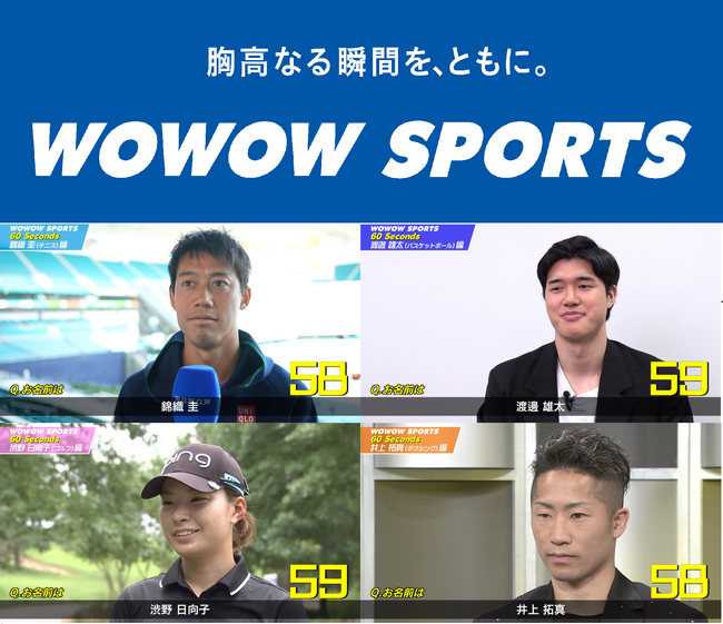 WOWOW SPORTS×トップアスリート1分間の一本勝負「60 Seconds」錦織圭、渡邊雄太、井上拓真、渋野日向子ら登場WOWOWオンデマンド、YouTubeなどで配信中！