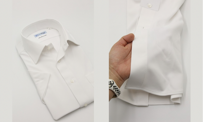 ビジネスシーンをはじめ就活など幅広い場面で着用される白無地半袖ビジネスシャツに嬉しいポイントを搭載！インナー・素肌が透けにくい仕様『透け感防止i-Shirt』発売