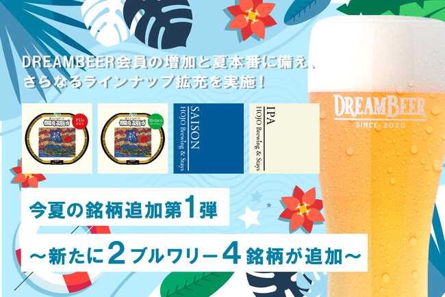 DREAMBEER会員の増加と夏本番に備え、さらなるラインナップ拡充を実施！今夏の銘柄追加第1弾　～新たに２ブルワリー４銘柄が追加～