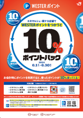 【（株）ジェイアール西日本デイリーサービスネット】「WESTERポイント10％バックキャンペーン」実施！～6月「駅ナカ」でWESTERポイントをつかおう！～