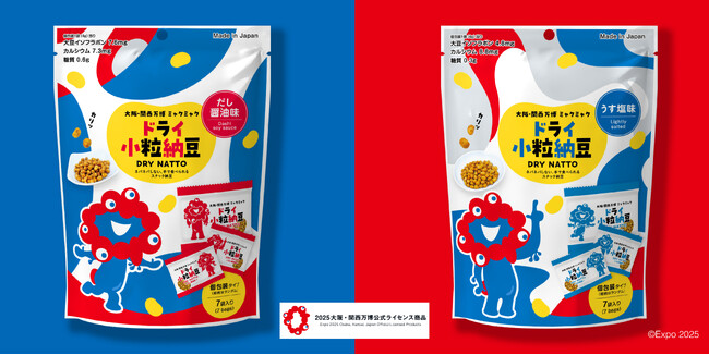 大阪・関西万博公式キャラクターのミャクミャクをパッケージにデザイン「大阪・関西万博 ミャクミャク ドライ小粒納豆」が新発売