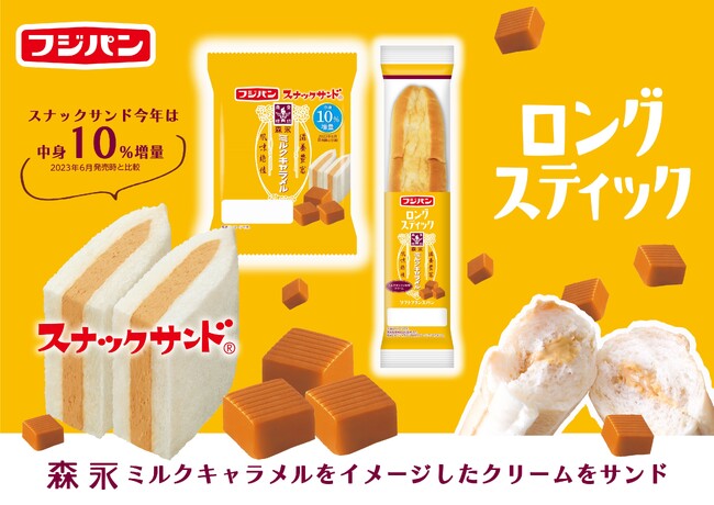 元祖携帯サンドイッチ「スナックサンド」と「ロングスティック」が森永ミルクキャラメルとコラボレーション