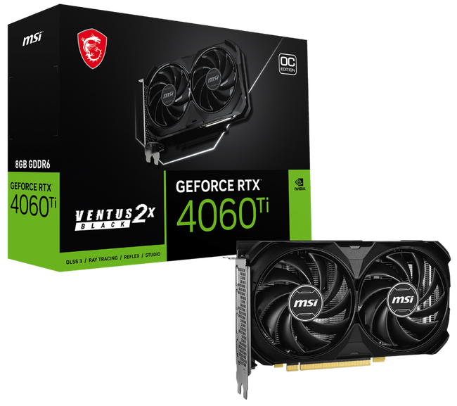 MSI、新型GPUのGeForce RTX(TM) 4060 Tiを採用したグラフィックスカード「GeForce RTX(TM) 4060 Ti 8G VENTUS 2X BLACK E1 OC」を発売