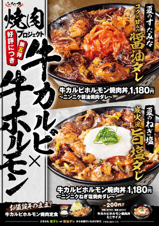 梅雨のだるさに“すたみな”一撃！『コクと甘みの醤油ダレ』or『炭火風旨塩ダレ』あなたはどっち派!?『焼肉プロジェクト』第5弾『牛カルビホルモン焼肉丼』を発売！