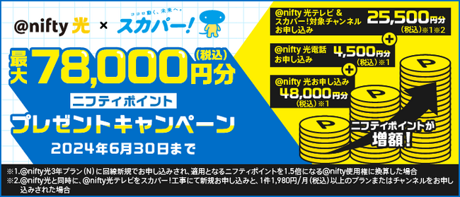 【＠nifty光×スカパー！】ニフティポイントプレゼントキャンペーンを実施