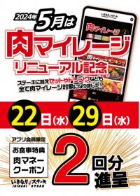 6月29日「肉の日」は、お食事2回分の「肉マネークーポン」を進呈！