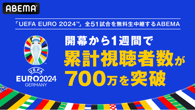 「UEFA EURO 2024(TM)」全51試合を無料生中継する「ABEMA」、「UEFA EURO 2024(TM)」開幕から1週間で累計視聴者数が700万を突破