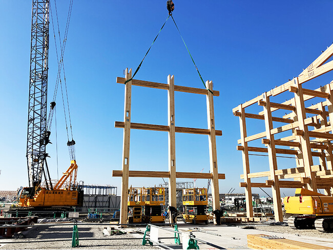 大阪・関西万博会場のシンボル 大屋根リング　PW北東工区の木架構が完成