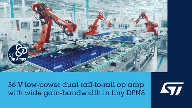 STマイクロエレクトロニクス、高性能・高効率・省スペースを実現した産業および車載グレード向け36Vオペアンプを発表
