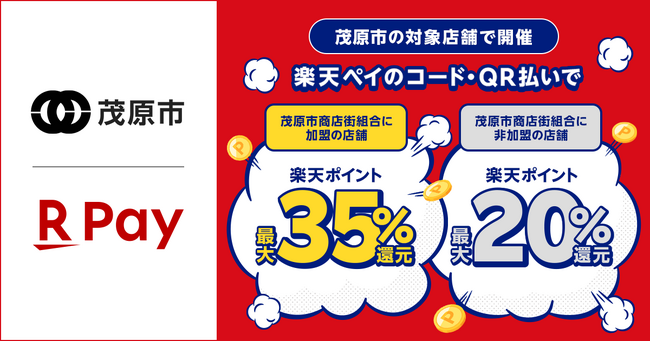 「楽天ペイ」、千葉県茂原市が実施する「キャッシュレスで茂原市を応援！！最大20％ or 最大35%戻ってくる！キャンペーン」に参加