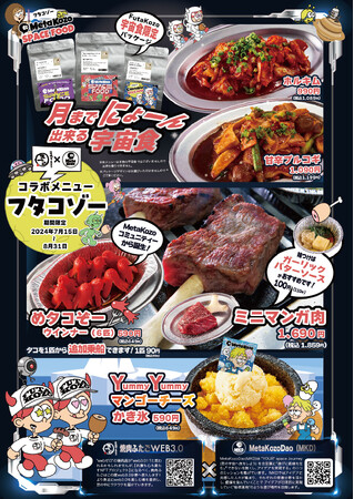 “名物!!黒毛和牛のはみ出るカルビ”の「大阪焼肉・ホルモン ふたご」と人気NFTコレクション「MetaKozo」とのコラボメニューが期間限定で登場！