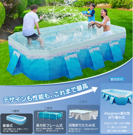 Alwgreen最新発表 超大型子供用折りたたみプール・ 暑さ対策に最適な深い水遊び体験、空気入れ不要＆組み立て簡単で使いやすく