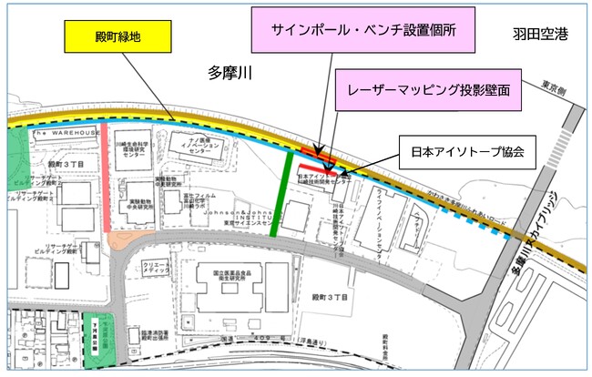 レーザーマッピングによりキングスカイフロントをPR~5m×28mの巨大スクリーンが夜間に出現~