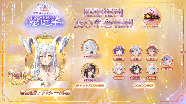 「第四回放置少女人気キャラ総選挙」結果発表!頂点に君臨したのは 『白沢』!