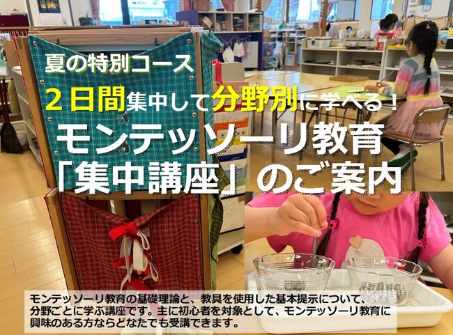 【モンテッソーリ教育】２日間集中してモンテッソーリ教育の基礎と基本提示を学べます！　夏の特別コース・分野別『集中講座』