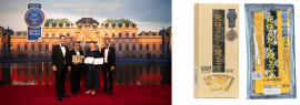 (左)ウィーンでの式典の様子 (右)金賞を連続受賞した『究極のだし焼玉子』