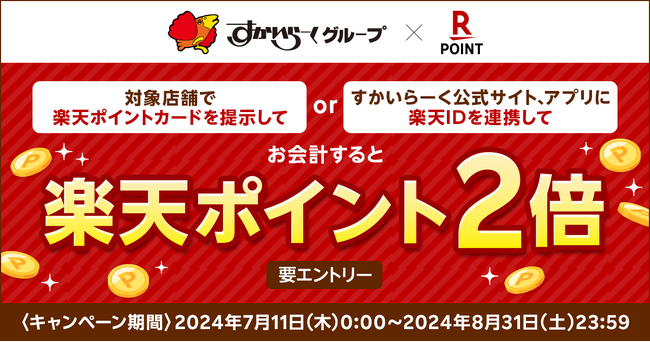 「楽天ポイントカード」、すかいらーくグループの対象店舗で「すかいらーくグループ もれなく楽天ポイント2倍！対象のうなぎ関連メニュー購入で最大3倍！」キャンペーンを実施
