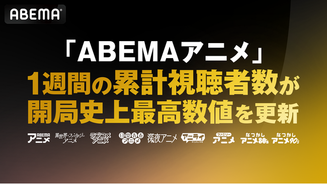 「ABEMA」アニメの1週間の累計視聴者数が開局史上最高数値を更新