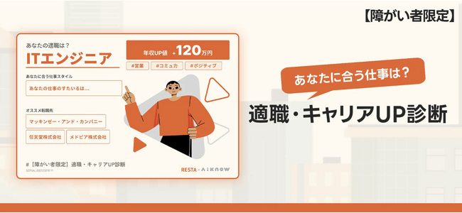 株式会社RESTAと株式会社ikigaiが、「【障がい者の方限定】適職・キャリアUP診断」をリリース