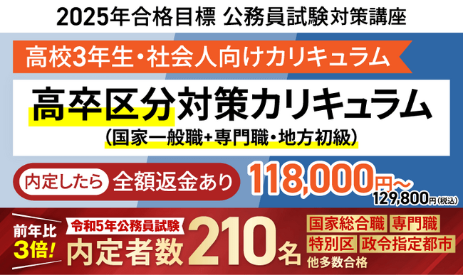 【2025年合格目】公務員試験 高卒区分対策カリキュラム（国家一般職＋専門職・地方初級）リリース！