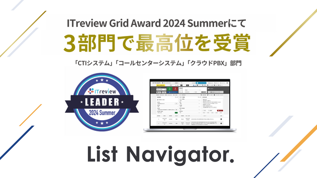 アウトバウンドコールシステム『List Navigator. 』が「ITreview Grid Award 2024 Summer」において3部門で最高位のLeaderを受賞