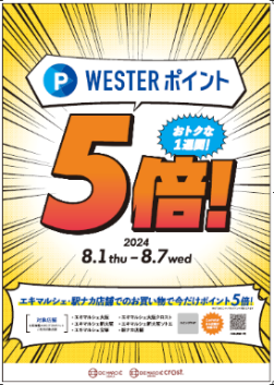 【（株）ジェイアール西日本デイリーサービスネット】「WESTERポイント5倍付与キャンペーン」をエキマルシェ・駅ナカ店舗で実施します！