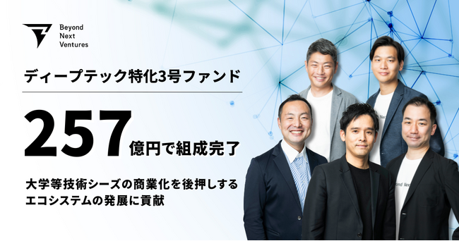 Beyond Next Ventures、ディープテック特化3号ファンドを257億円でファイナルクローズ