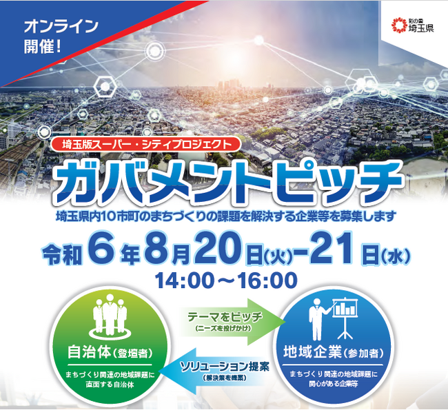 【埼玉県】埼玉版スーパー・シティプロジェクトガバメントピッチ参加企業等を募集します!