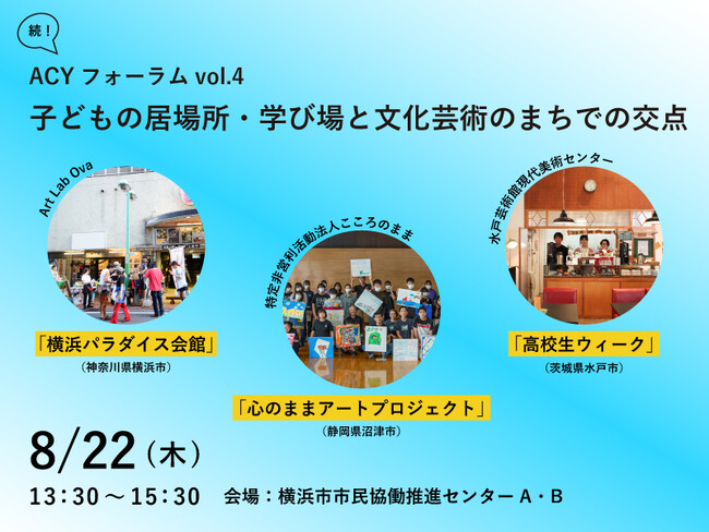 子どもの居場所・学び場と文化芸術のまちでの交点を探る、ACYフォーラム開催決定！